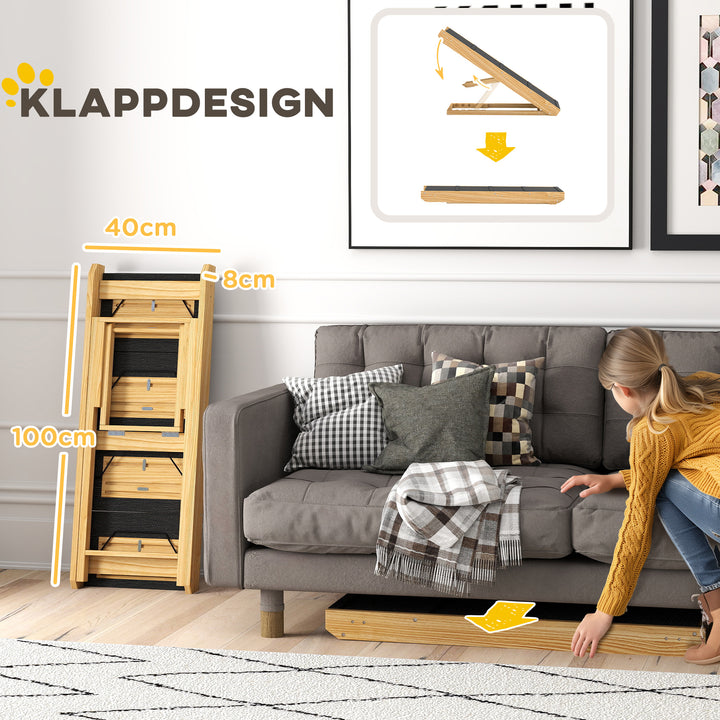 Hundetrappe, hundelarampe, højdejusterbar, skridsikker, foldbar, 83x40x62,5 cm, træ/hvid