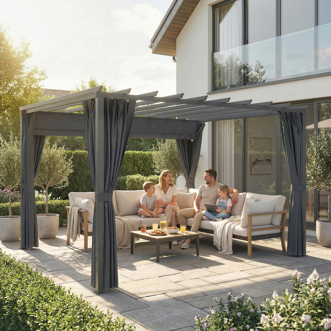 Pergola ca. 3,6x3 m, havepavillon, terrassetag af aluminium, havepavillon med justerbart tag, mørkegrå