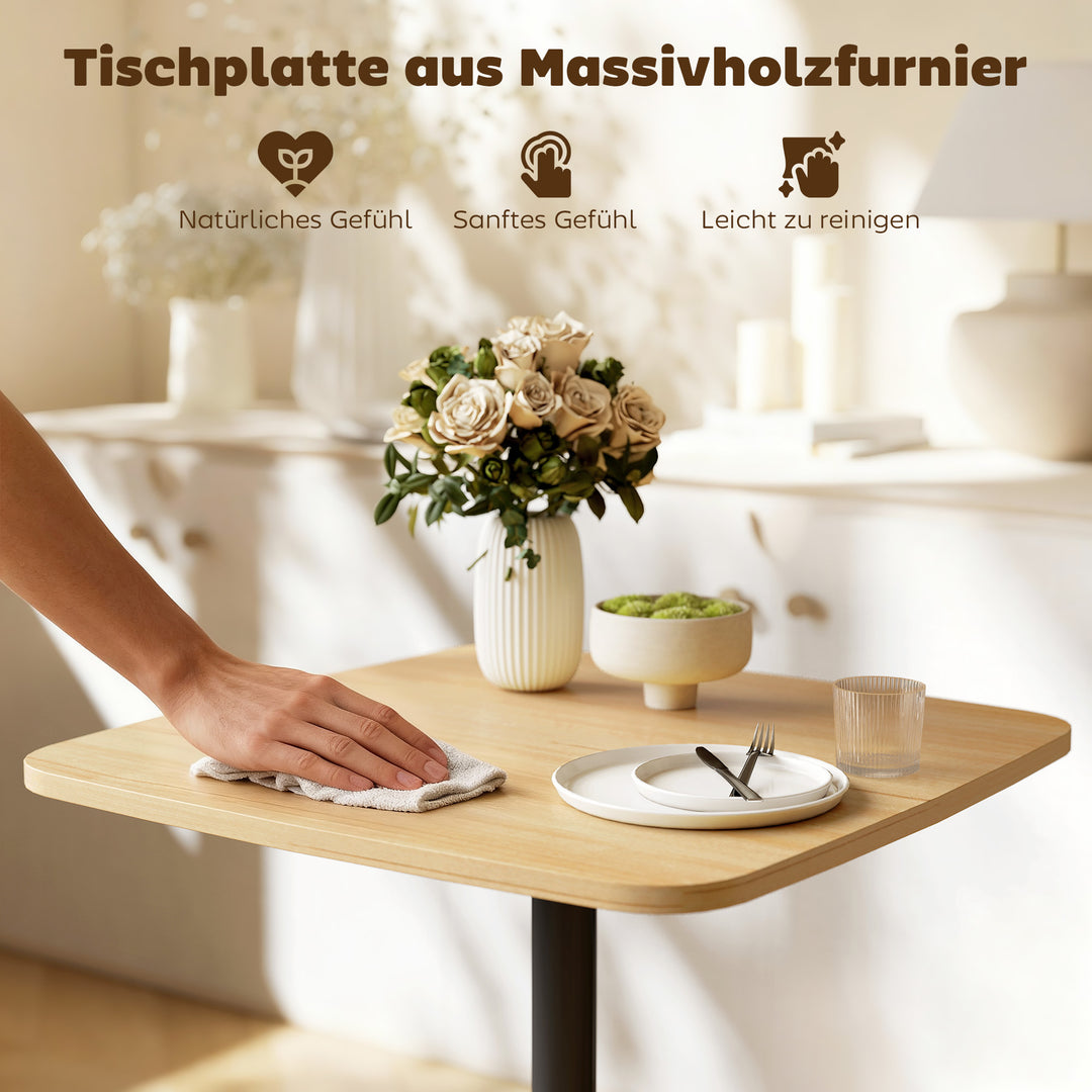 Lille spisebord, 60 cm, firkantet, MDF-bordplade, stålfod, til stue, spisestue, køkken, naturtræ + sort