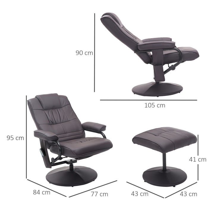 Massagestol med lænestol, inklusive fodskammel, 10 vibrationspunkter, 1 fjernbetjening; 77 cm x 84 cm x 95 cm, brun