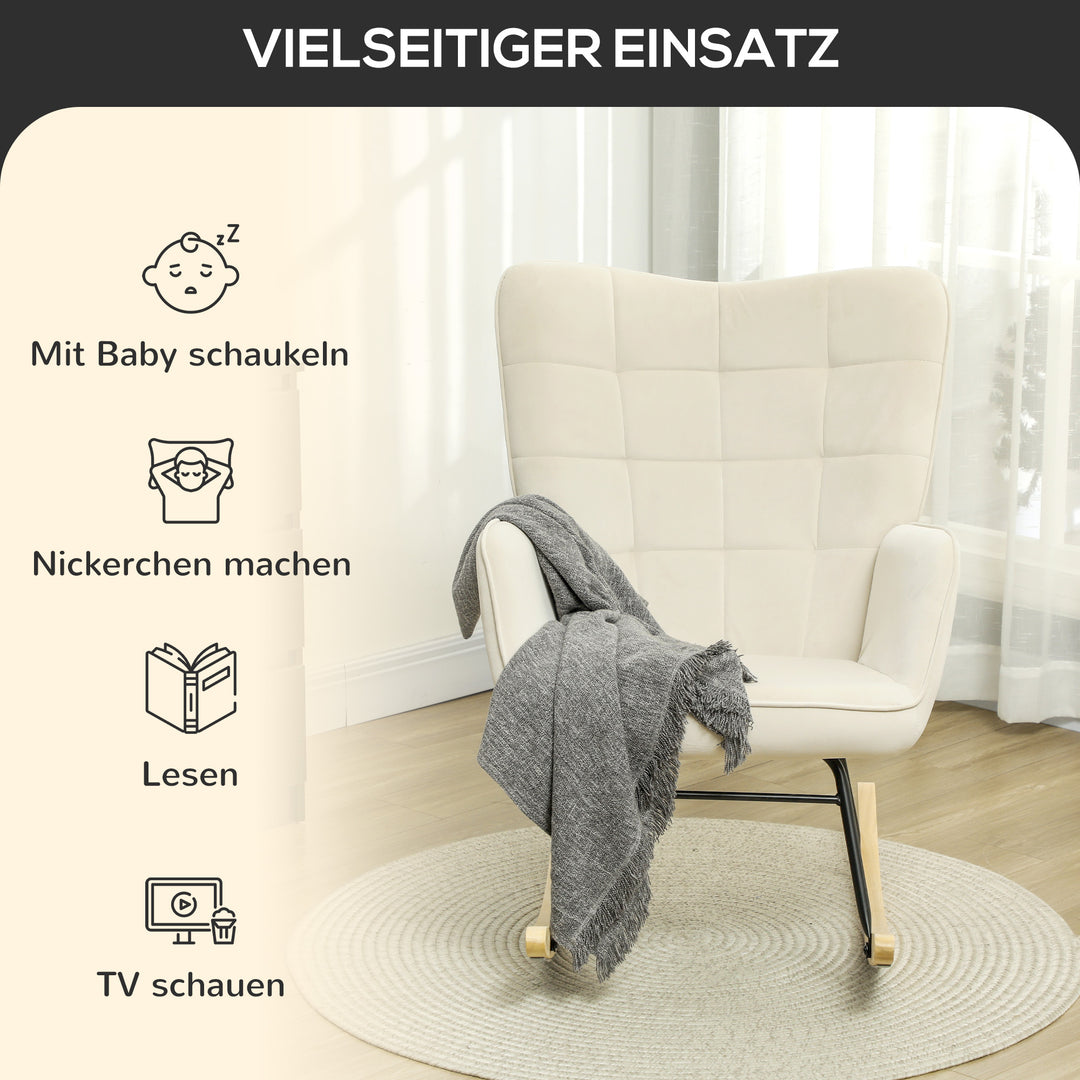 Gyngestol, tyk polstring, bred ryglæn, bøgetræ/stålstel, op til 120 kg, beige