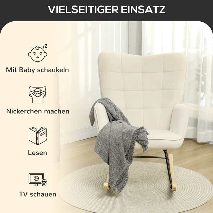 Gyngestol, tyk polstring, bred ryglæn, bøgetræ/stålstel, op til 120 kg, beige