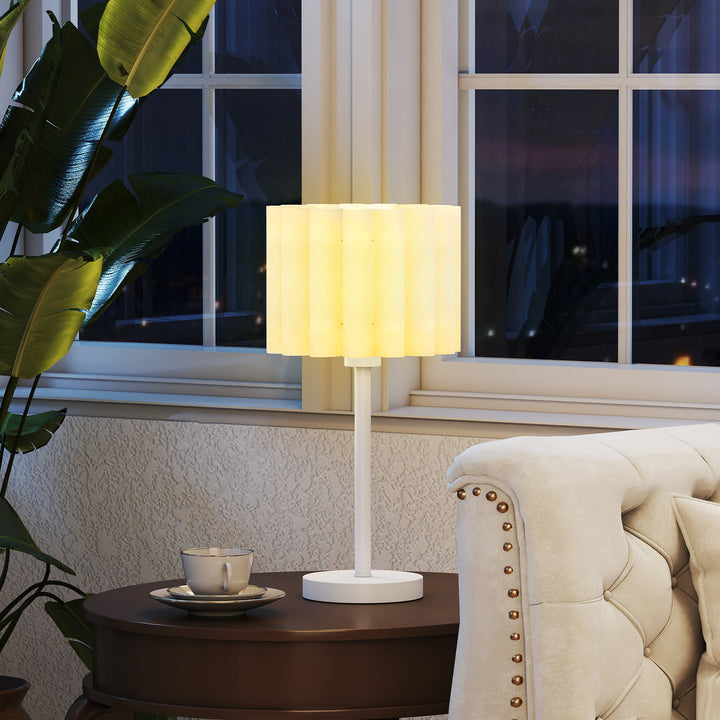 Bordlampe i retrostil, natlampe, plastikskærm, knapkontakt, hvid
