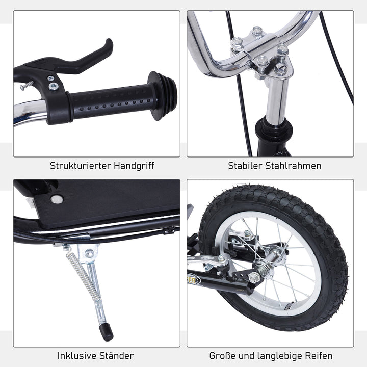 Børneløbehjul 16/12 tommer løbehjul kickscooter med bremser city scooter kickboard børneløbehjul til 5+ år børn sort 135 x 58 x 92-100 cm