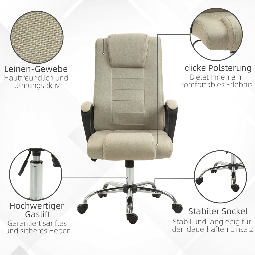 Kontorstol i linnedlook, højdejusterbar, gyngefunktion, 5 hjul, beige