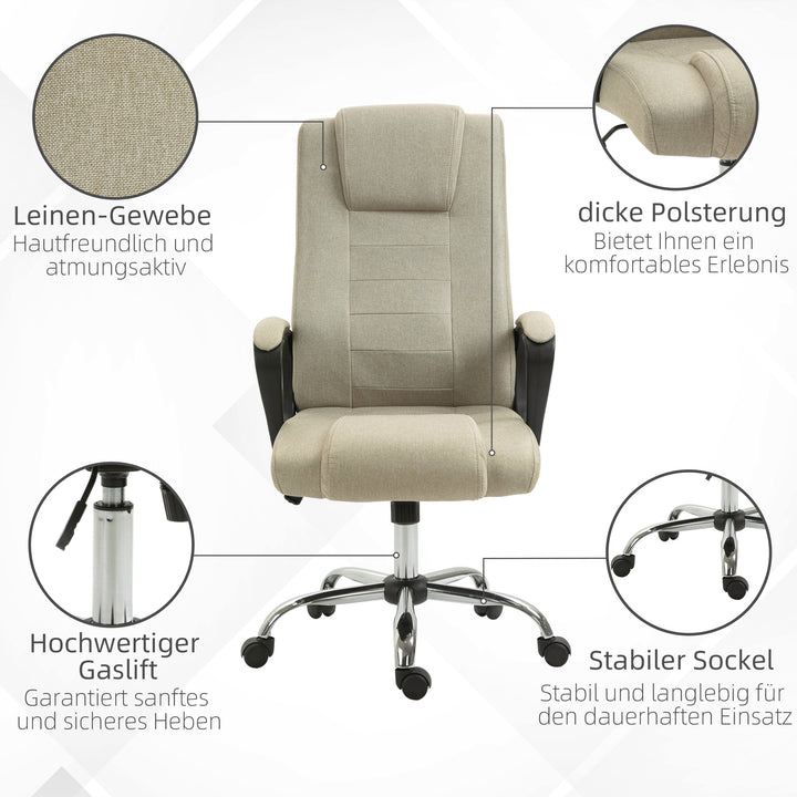 Kontorstol i linnedlook, højdejusterbar, gyngefunktion, 5 hjul, beige