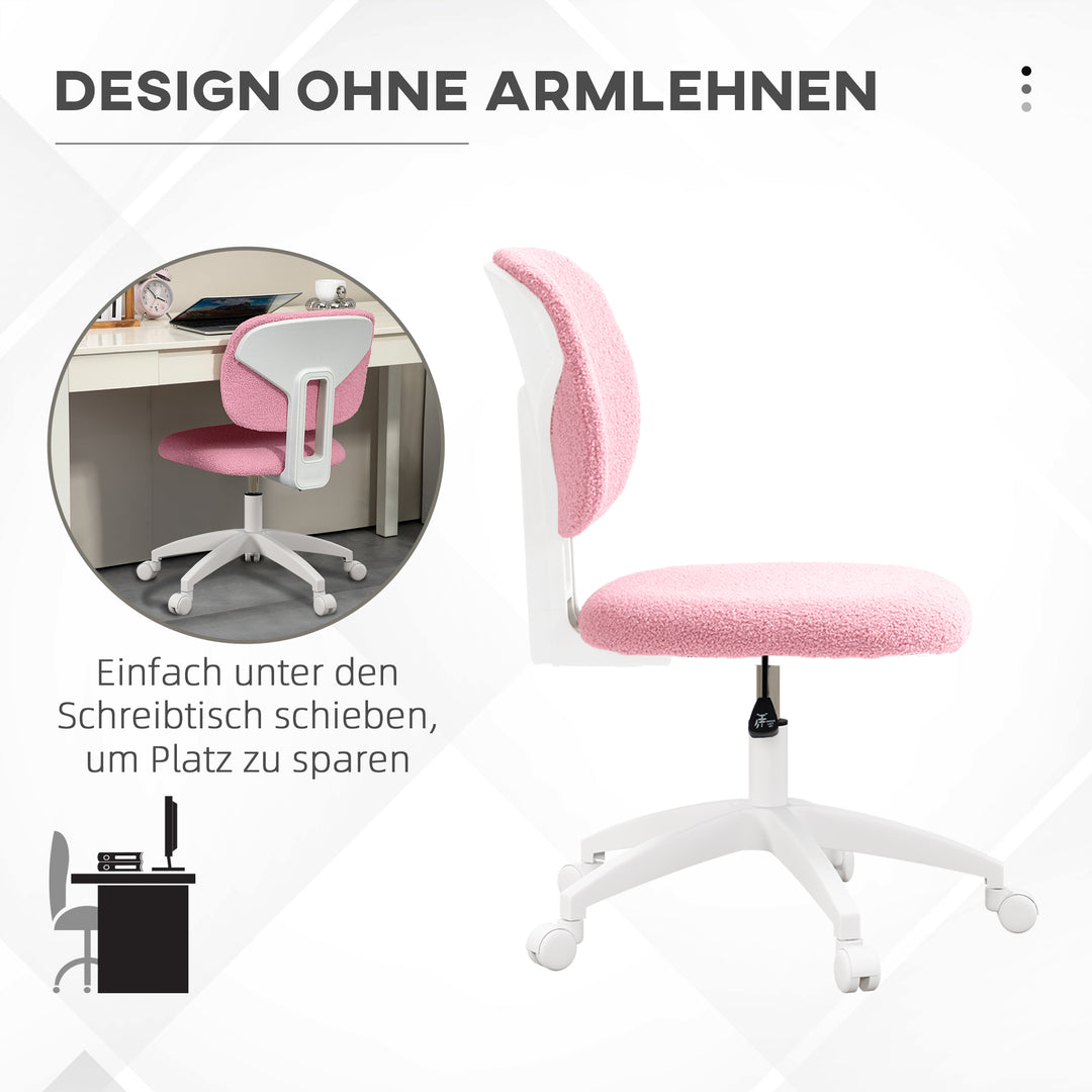 Kontorstol, computerstol, drejelig, højdejusterbar, 48 cm x 53 cm x 80-90 cm, pink