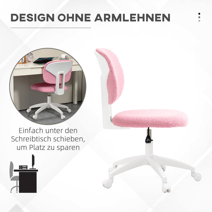 Kontorstol, computerstol, drejelig, højdejusterbar, 48 cm x 53 cm x 80-90 cm, pink