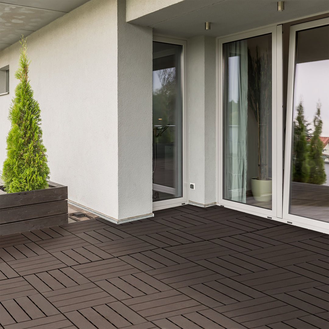 Terrassefliser 30 x 30 cm, 9 stk., 0,81 m², klikfliser, balkonfliser med kliksystem, dræningsfunktion, gulvflise til terrasse/altan, brun