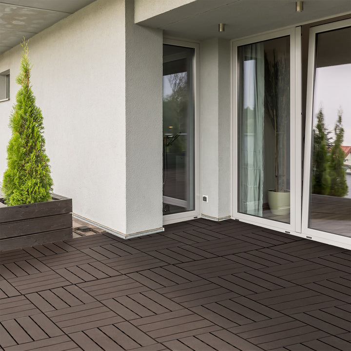 Terrassefliser 30 x 30 cm, 9 stk., 0,81 m², klikfliser, balkonfliser med kliksystem, dræningsfunktion, gulvflise til terrasse/altan, brun