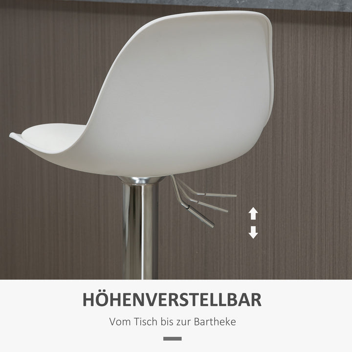 Sæt med 2 barstole, drejestole med ryglæn, højdejusterbar, lasteevne op til 120 kg, 38 x 42 x 82-104 cm, hvid