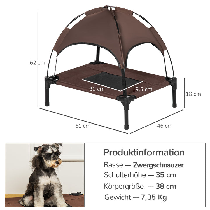Kæledyrsseng med baldakin, sammenklappelig hundeseng, udendørs hundeseng, netstof, brun + sort