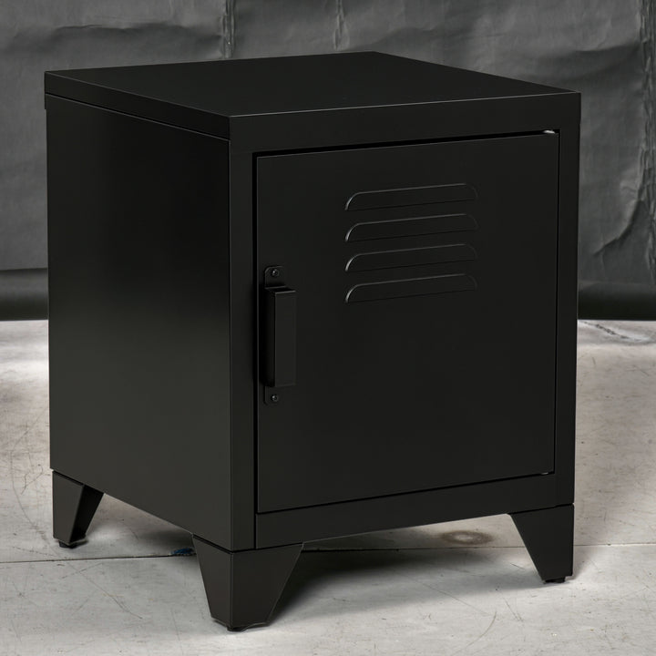 Natbord, sidebord med justerbar hylde, dør, natbord til soveværelse, stue, metal, sort, 50 x 40 x 47,5 cm