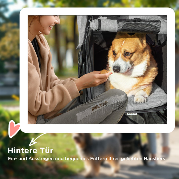 Hundevogn katteklapvogn kæledyrsklapvogn med 3 hjul sammenklappelig hundekat oxford grå+sort 109,5 x 57,5 x 106,5 cm