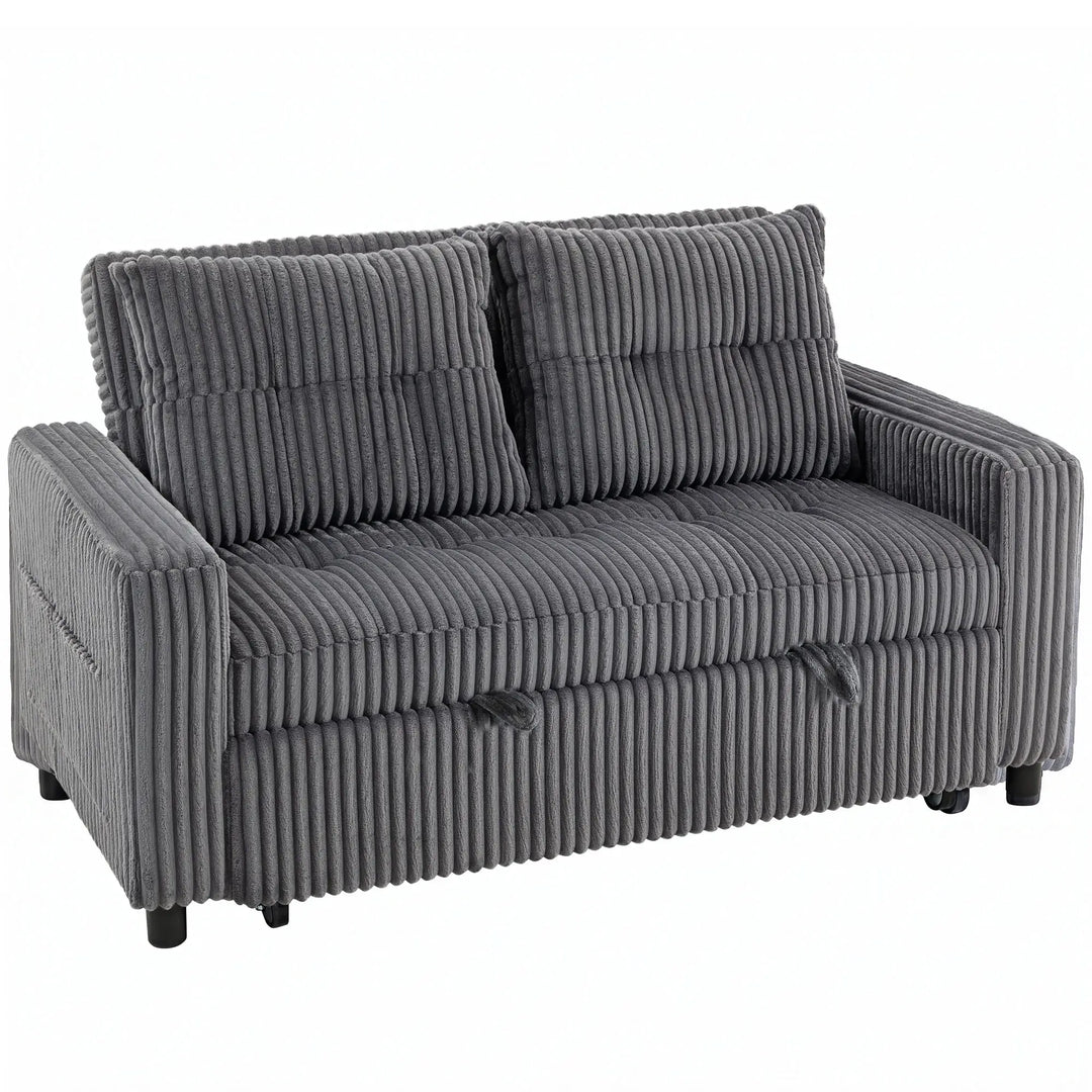 2-personers sovesofa i fløjl, omdannes nemt til seng, inkl. 2 puder og sidelommer, 157 x 190 cm, mørkegrå