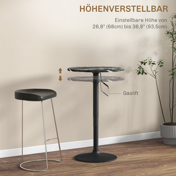 Barbord til 2 personer, højdejusterbart, marmorlook, 60 x 60 x 68-93,5 cm, sort