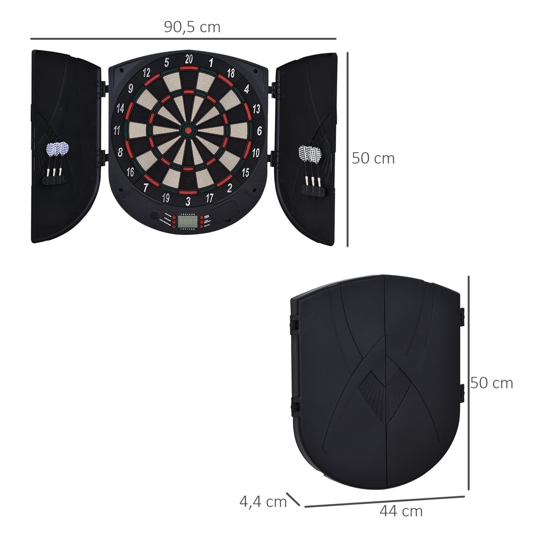 Elektronisk dartskive med stemmemeddelelser (engelsk stemme), LED-displays, 6 dart, 26 spil, 185 variationer, dartmaskine med dør, dartskivesæt til op til 8 spillere