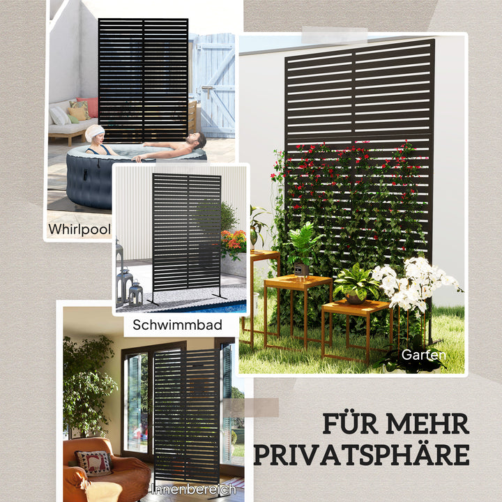 Udendørs metalrumdeler, lameldesign, dekorativ rumdeler til terrasse, have, balkon, sort