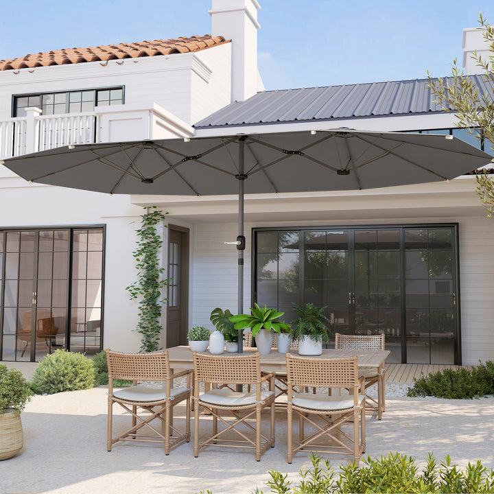 Dobbelt parasol 436 x 260 cm, UV-beskyttende stålparasol med håndsving, oval mørkegrå