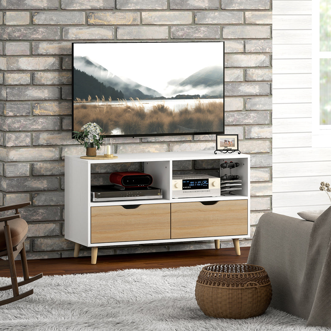 Tv-skab, tv-kommode, åbne hylder, træ, 99 x 39 x 58 cm, hvid