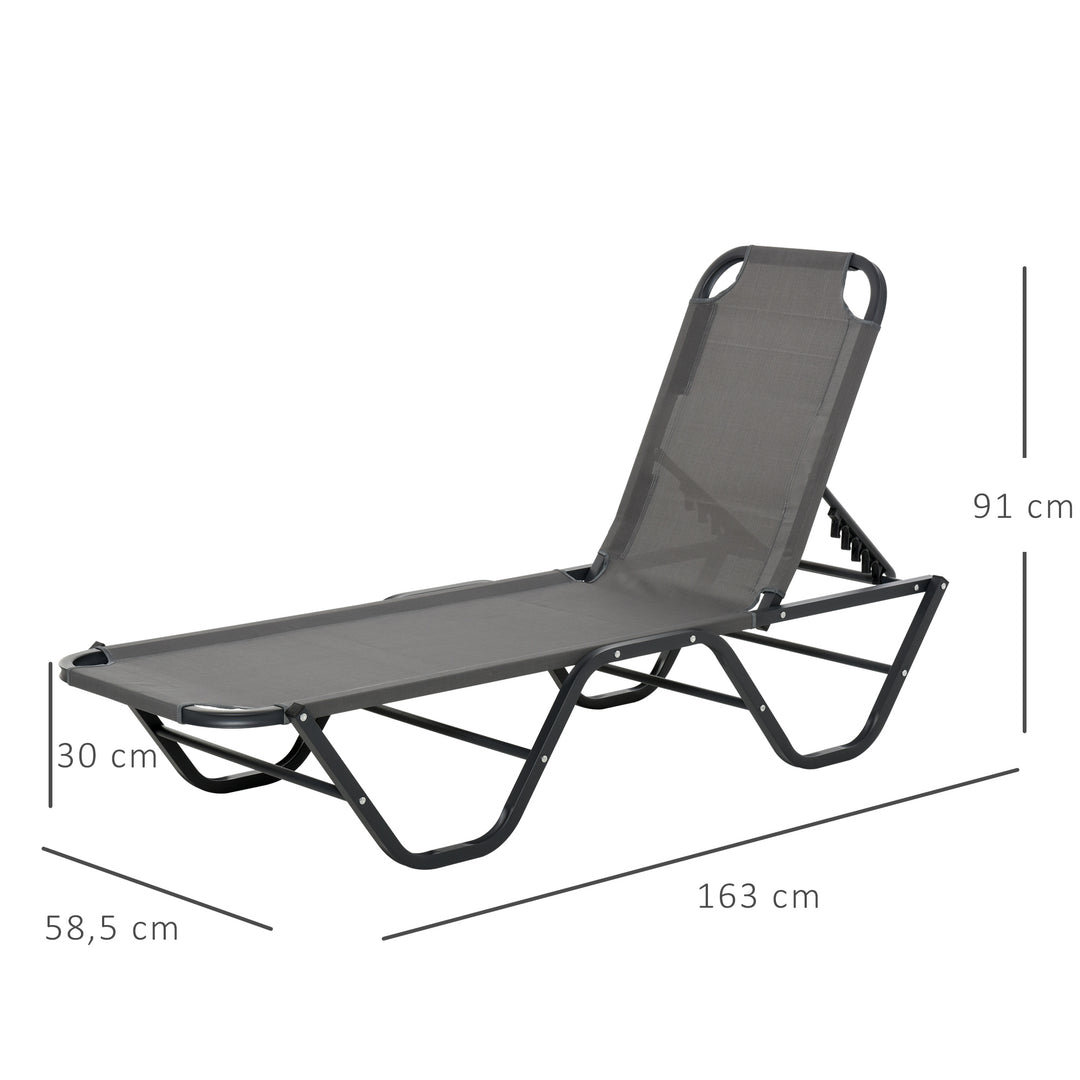 Solseng strandseng 5-niveauer aluminium haveseng afslappende liggestol textileline grå+sort 163 x 58,5 x 91 cm
