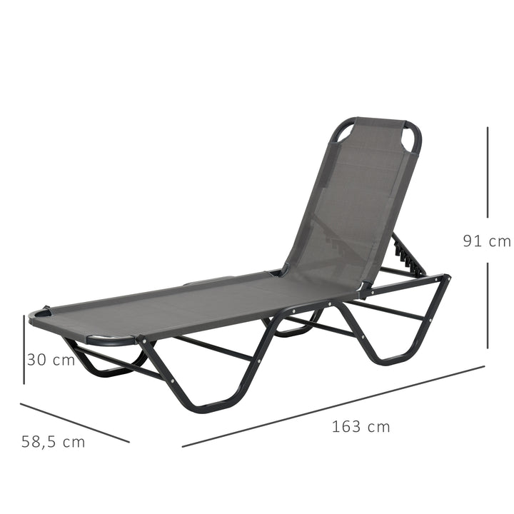 Solseng strandseng 5-niveauer aluminium haveseng afslappende liggestol textileline grå+sort 163 x 58,5 x 91 cm