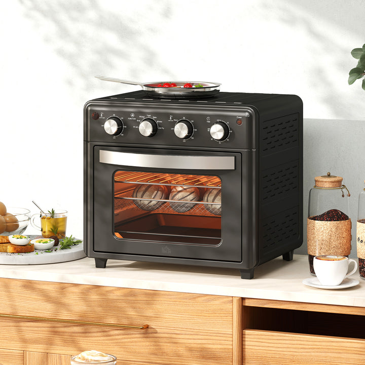 Miniovn, varmluftfrituregryde, 90-230° c, 7 programmer, tilbehør, sort