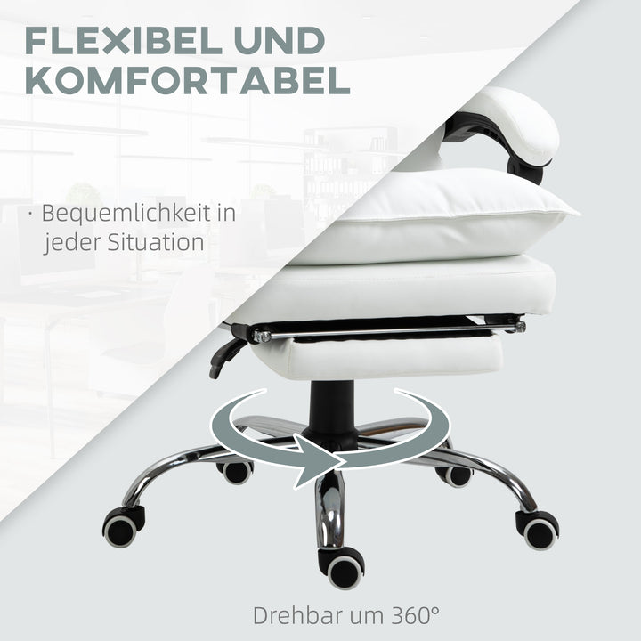 Kontorstol med lænefunktion, ergonomisk højdejusterbar med fodstøtte, polstret, bæreevne op til 135 kg, 66 x 72 x 122-130 cm, hvid