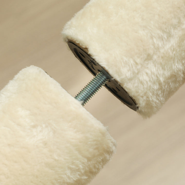 Kradsetræ, justerbar højde 225-275 cm, stabil base, anti-tip beskyttelse, plysbetræk, cremehvid