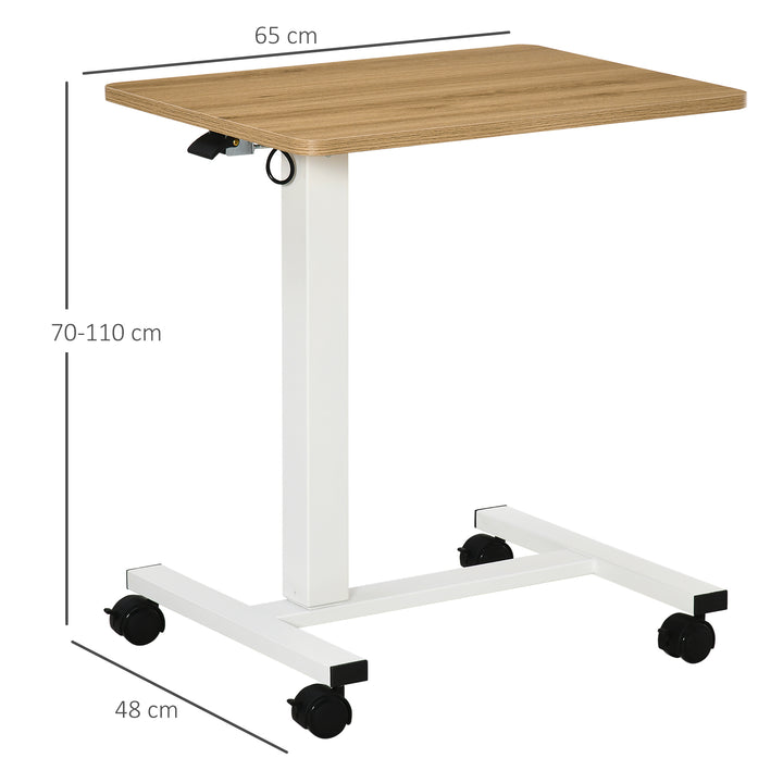 Hæve-sænkebord højdejusterbart inkl. 4 hjul c-form 65 cm x 48 cm x 70-110 cm natur + hvid