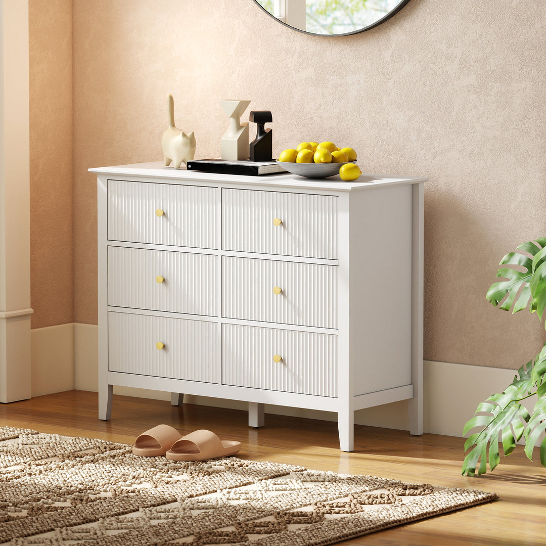 Kommode/skænk med 6 skuffer, moderne opbevaringsskab til stue, soveværelse, entre, 100 x 40 x 78 cm, hvid