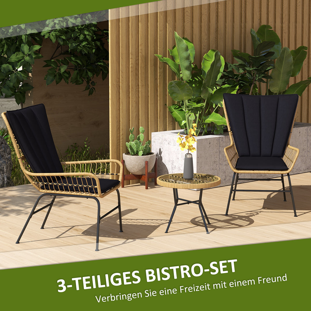 Bistrosæt balkonmøbelsæt balkonmøbler boho-stil vejrbestandig 76 x 66 x 96 cm sort