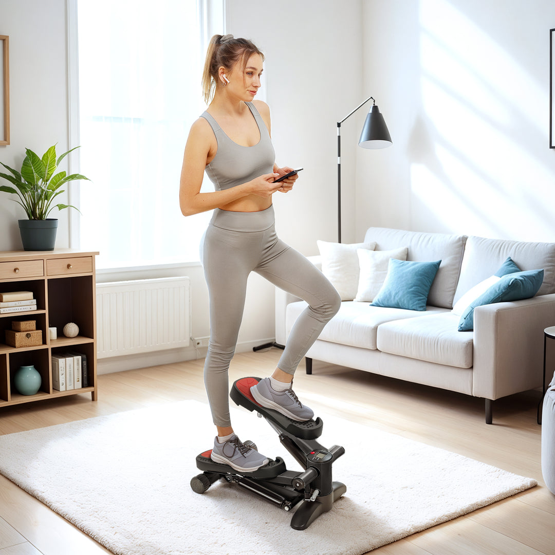Mini Stepper, Kompakt Stepper-enhed til Træning, Fitness Stepper med LCD-skærm og Skridsikre Pedaler, Sort