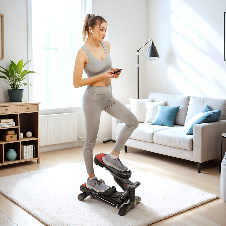 Mini Stepper, Kompakt Stepper-enhed til Træning, Fitness Stepper med LCD-skærm og Skridsikre Pedaler, Sort