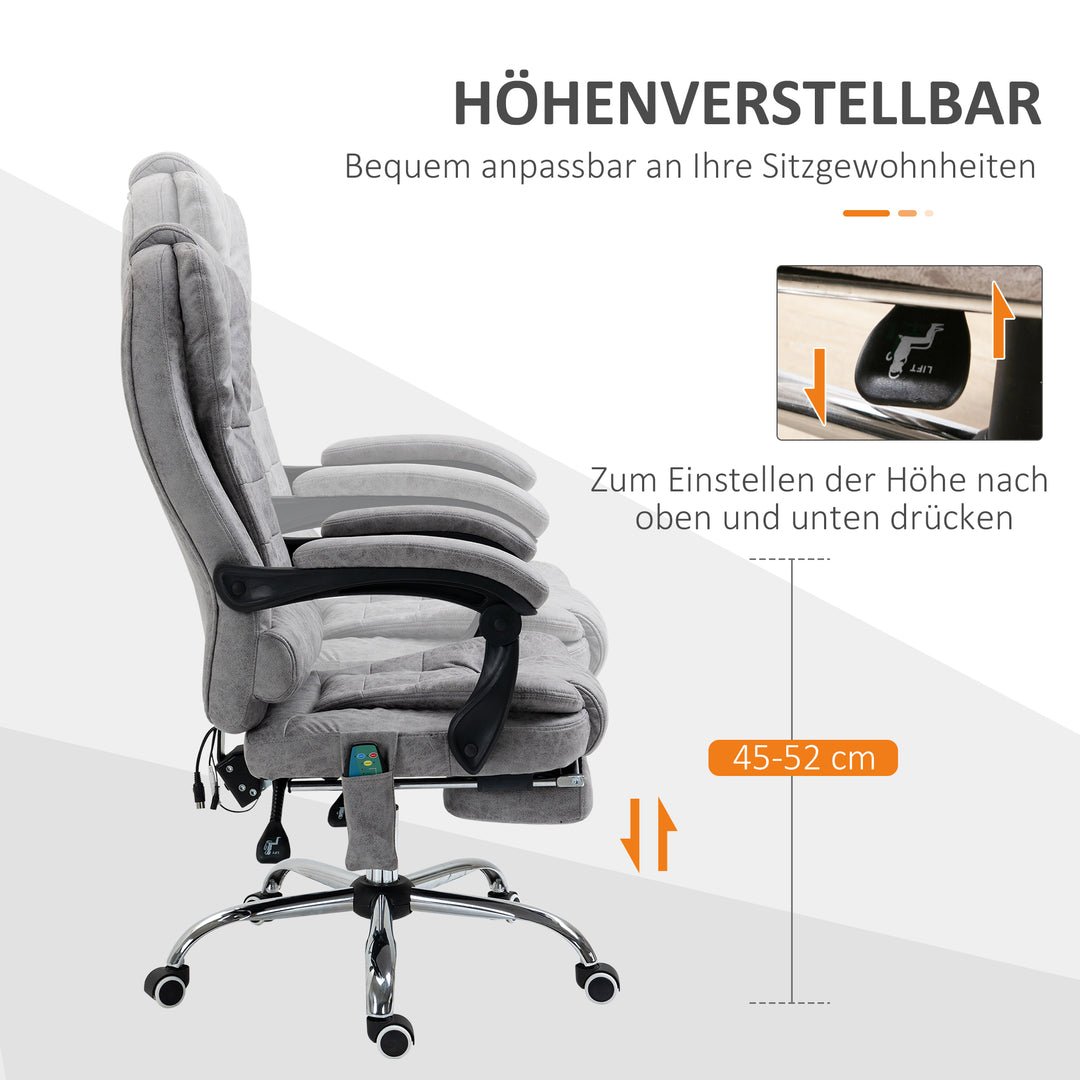 Kontorstol med massagefunktion, ergonomisk skrivebordsstol med lænefunktion og varmefunktion, fjernbetjening, grå