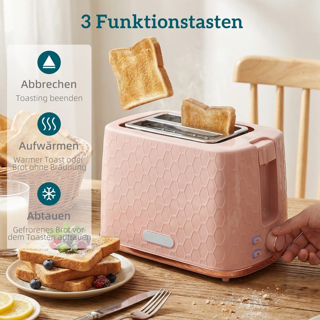 Elkedel- og brødristersæt, 1,7L 2200W hurtigkogende elkedel med automatisk slukning og 2-skivers brødrister med krummebakke, pink