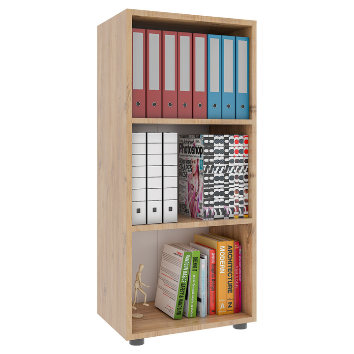 Kontorreol i naturfarve – 3 åbne rum, 2 hylder, 108 x 49 x 32 cm