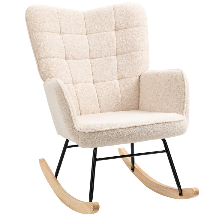 Retro gyngestol, massivt træ, lænestol, afslappende lænestol, 98 cm x 71 cm x 101 cm, beige