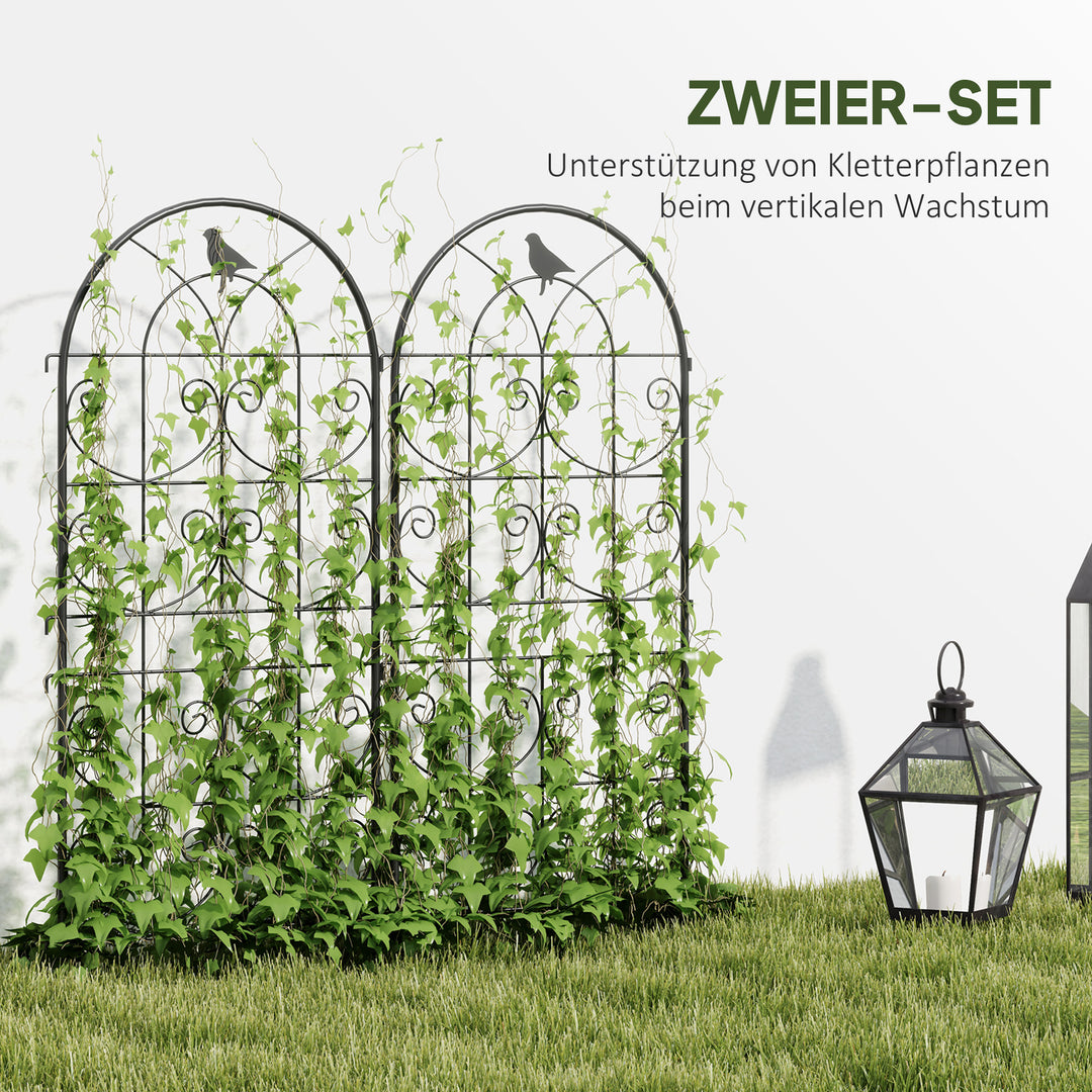 Metalespalier sæt med 2 til stikkontakt, rustfri, med fugledesign til klatreplanter, 50x120 cm, sort