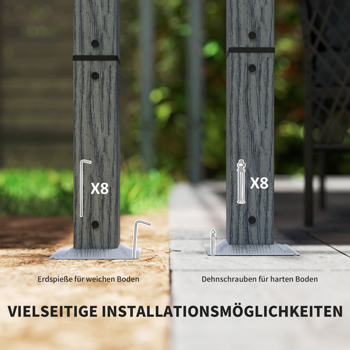 3 X 3 m havepergola, justerbart terrassetag, aluminiumsramme, upf 30+ solbeskyttelse, grå