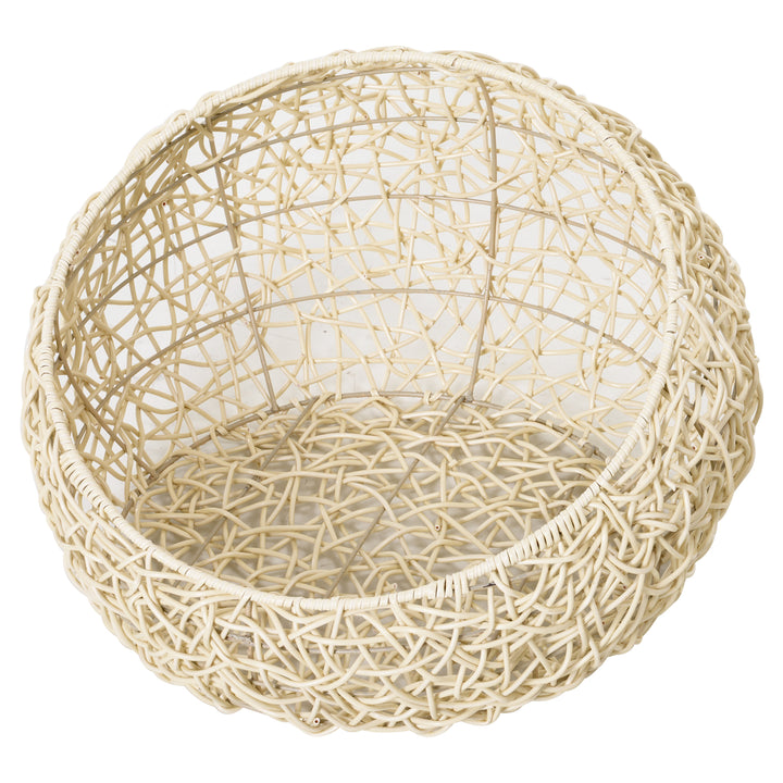 Rattan kattehule, katteseng, kattehus med hynde, kattetelt, kæledyrshus til katte og hunde, beige, Ø56 x 35 cm