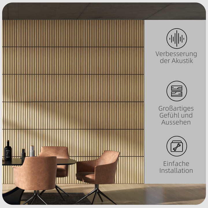 Akustikpanel, lydabsorption, gør-det-selv lamelvæg, mdf og polyester, nem montering, eg