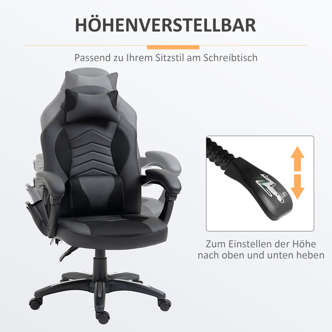 Kontorstol massagestol massagefunktion med 6 vibrationspunkter ergonomisk gamingstol med varmefunktion kunstlæder sort 68 x 69 x 108-117cm