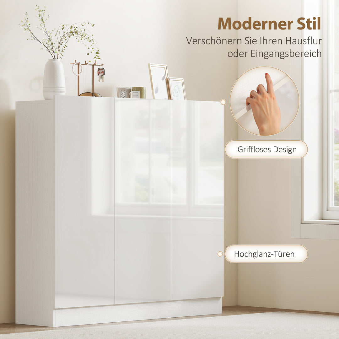 Skoskab med 10 hylder til 25-30 par sko, ventilationshuller, soft-close døre, træ, hvid