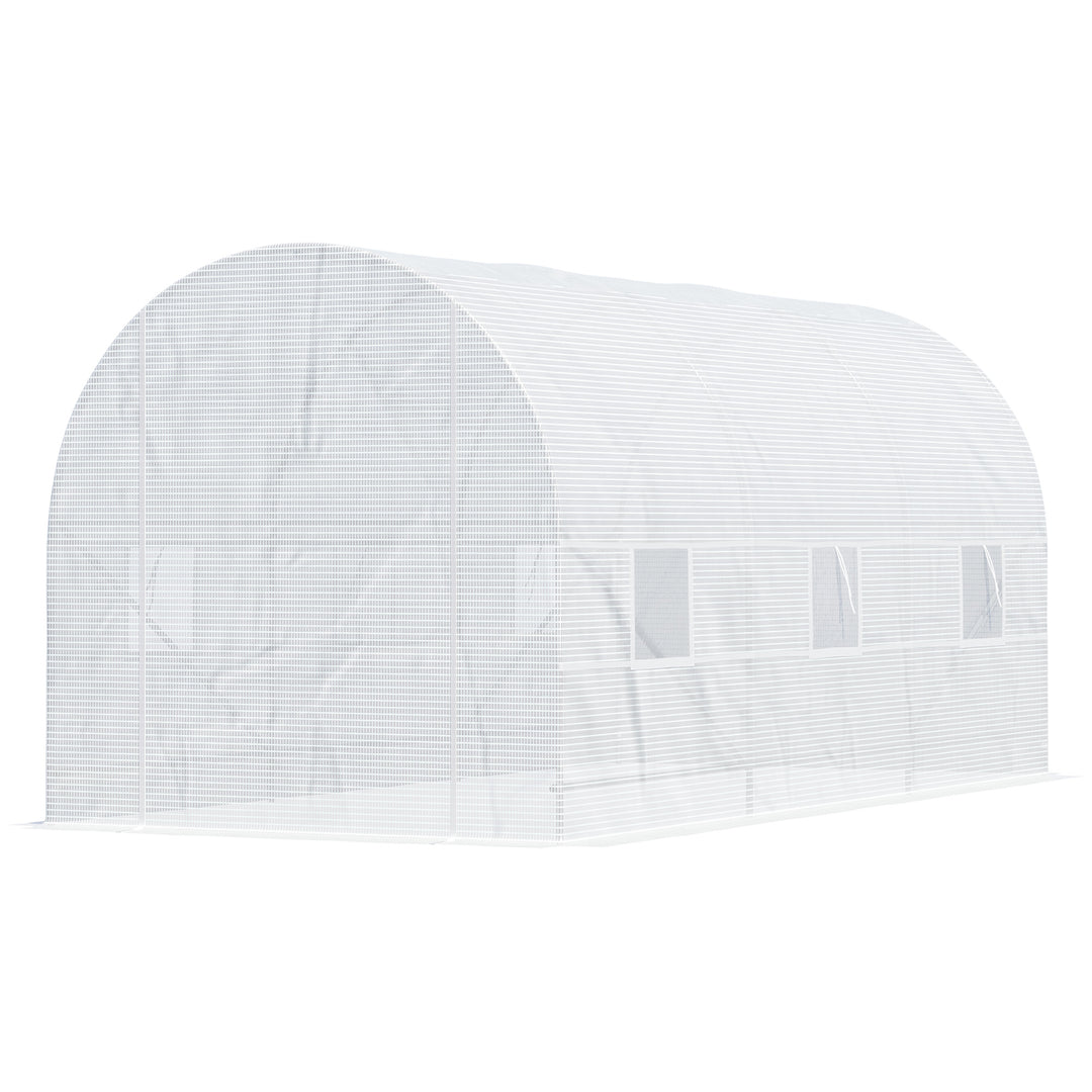 Plastikdrivhus med metalramme, 4,45 x 2 x 2 m, hvidt