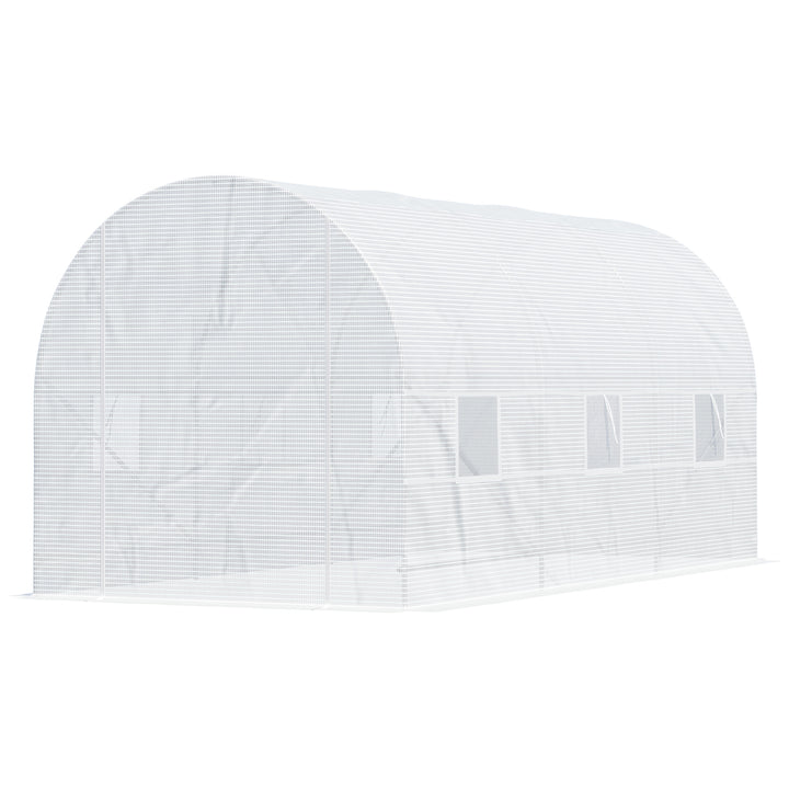 Plastikdrivhus med metalramme, 4,45 x 2 x 2 m, hvidt