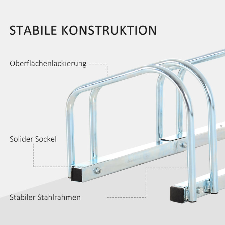 Cykelstativ til 4 cykler, gulv- og vægmonteret, 110x33x27cm, sølv