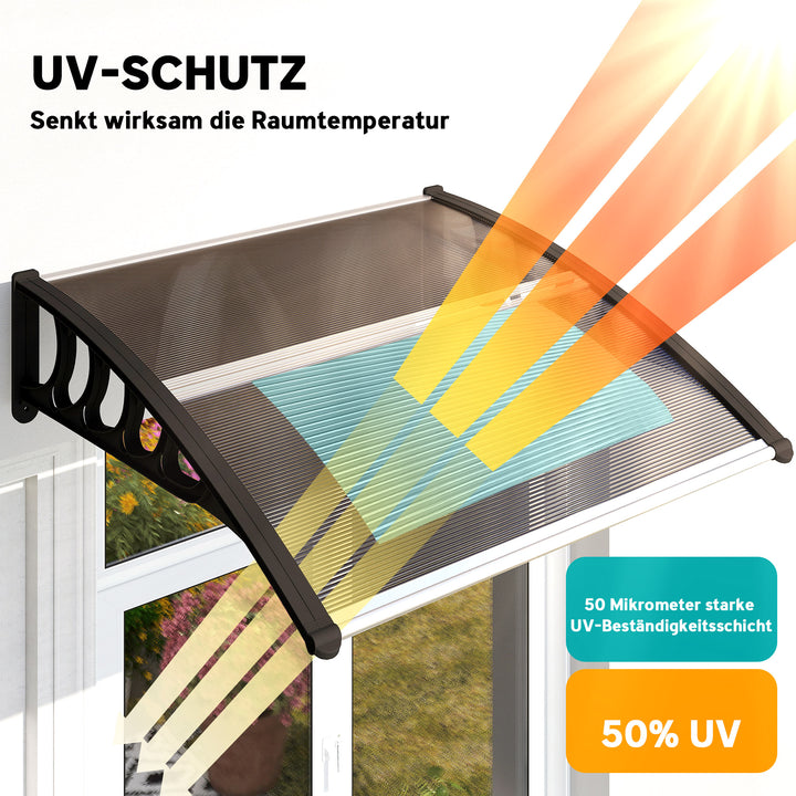 Dørmarkise, beskyttelse mod regn, vind og hagl, polycarbonat, aluminium, 103 x 96,5 x 27 cm, brun