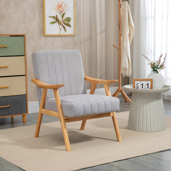 Lænestol i skandinavisk design, op til 120 kg, fløjlslook, massivt træ; 68 cm x 74 cm x 82 cm, natur + grå