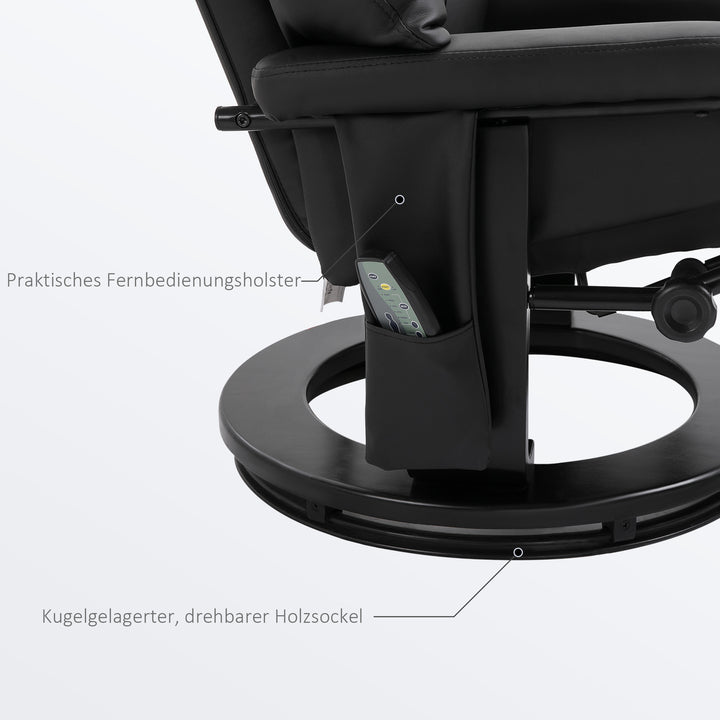 Lænestol med fodskammel, massagestol med lænefunktion, elektrisk lænestol med fjernbetjening, tv-stol med sidelomme, kunstlæder, sort